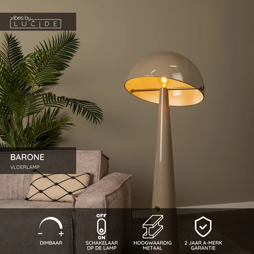 Lucide BARONE - Vloerlamp - Ø 52,6 cm - 1xE27 - Taupe | Vibes - USP